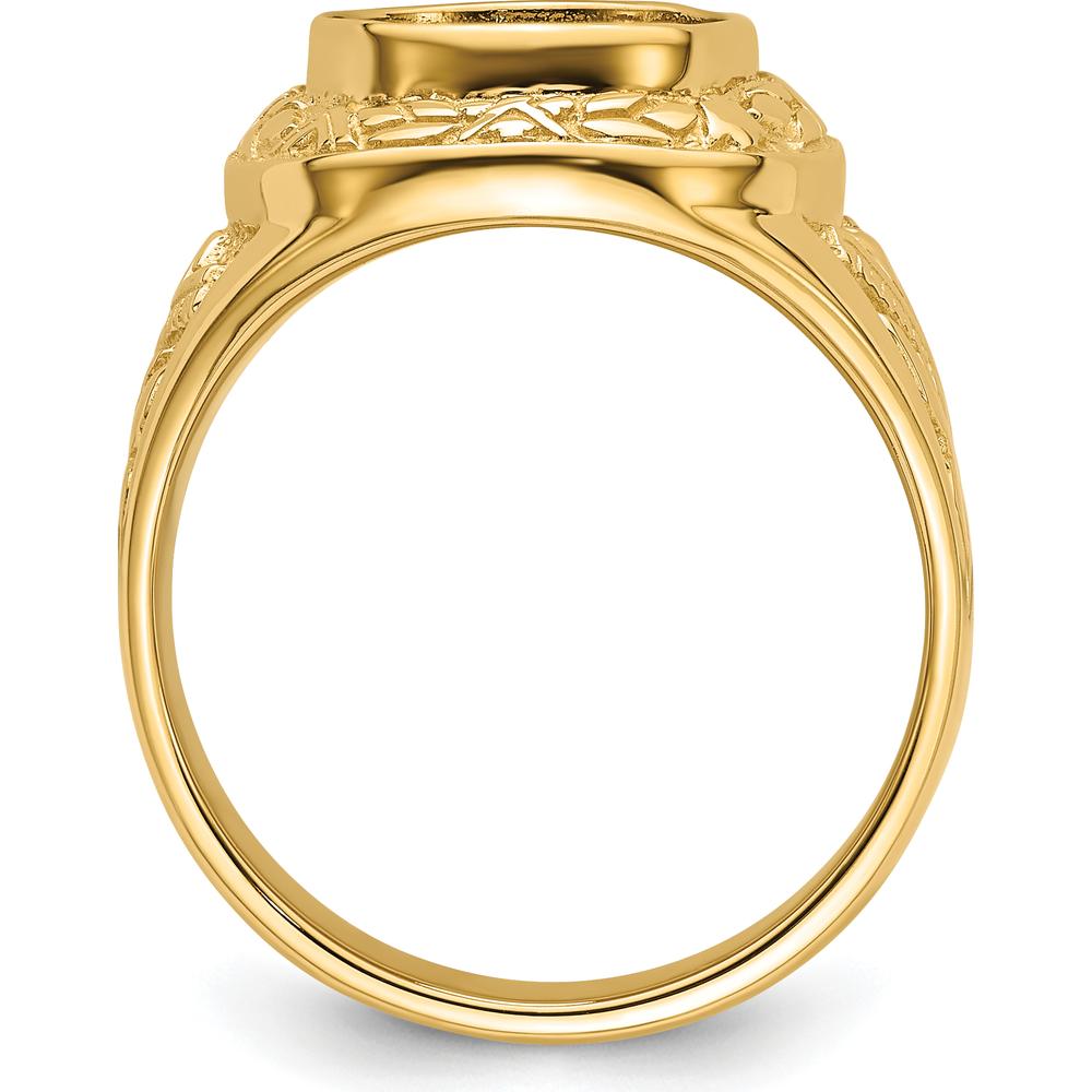 14K Yellow Gold Men's Polished and Textured Masonic Ring Mounting for 12x10mm Oval Center Stone by IBGoodman