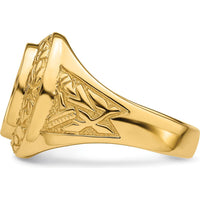 14K Yellow Gold Men's Polished and Textured Masonic Ring Mounting for 12x10mm Oval Center Stone by IBGoodman