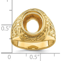 14K Yellow Gold Men's Polished and Textured Masonic Ring Mounting for 12x10mm Oval Center Stone by IBGoodman