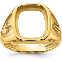 14K Yellow Gold Men's Polished and Textured Masonic Ring Mounting for 14x12mm Gemstone by Monteluci Fine Jewelry