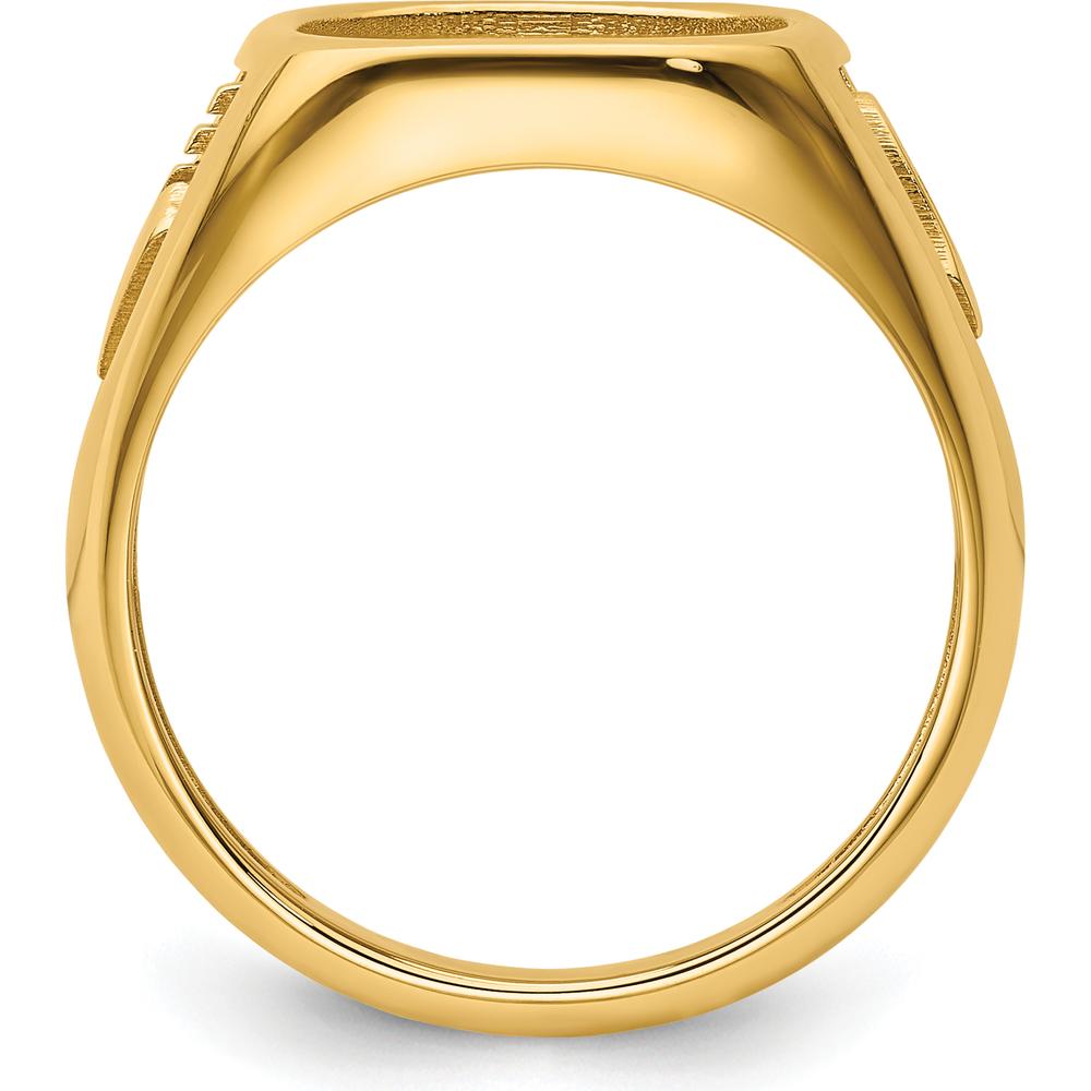 14K Yellow Gold Men's Polished and Textured Masonic Ring Mounting for 14x12mm Gemstone by Monteluci Fine Jewelry