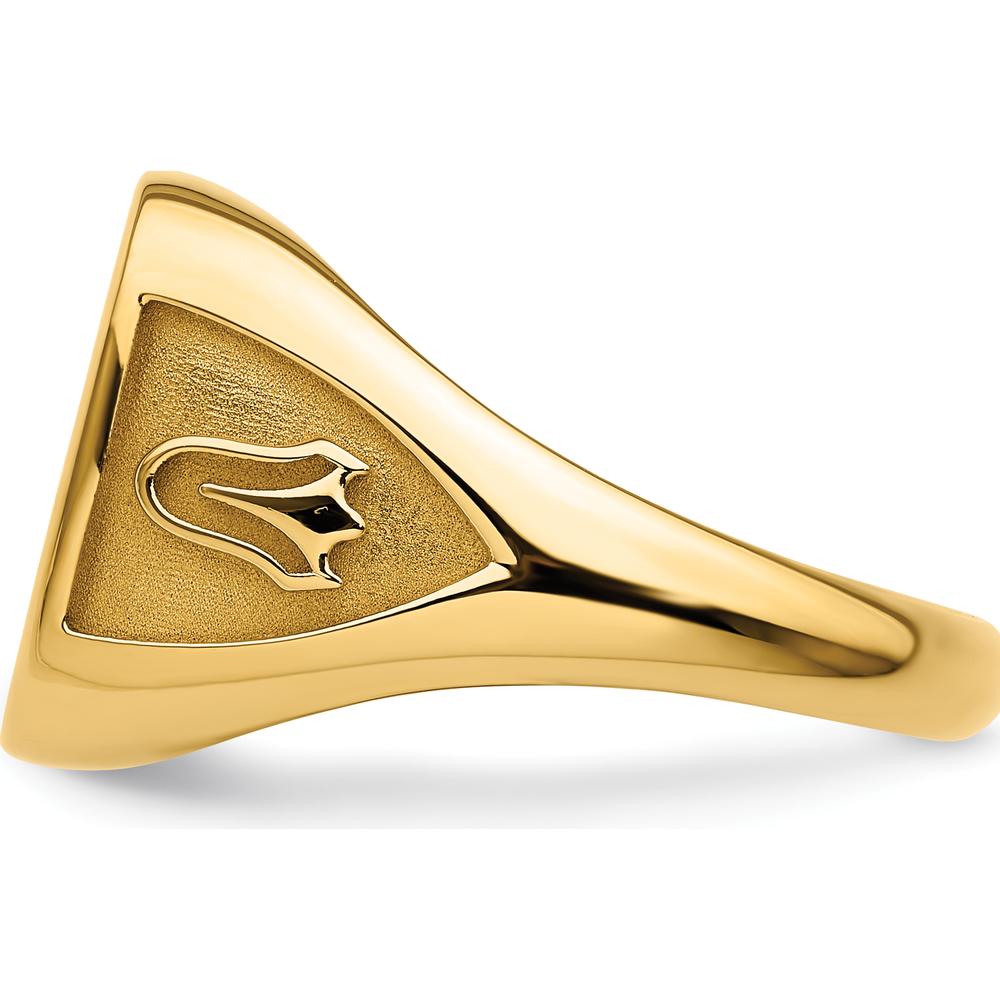 14K Yellow Gold Men's Polished and Textured Masonic Ring Mounting for 14x12mm Gemstone by Monteluci Fine Jewelry