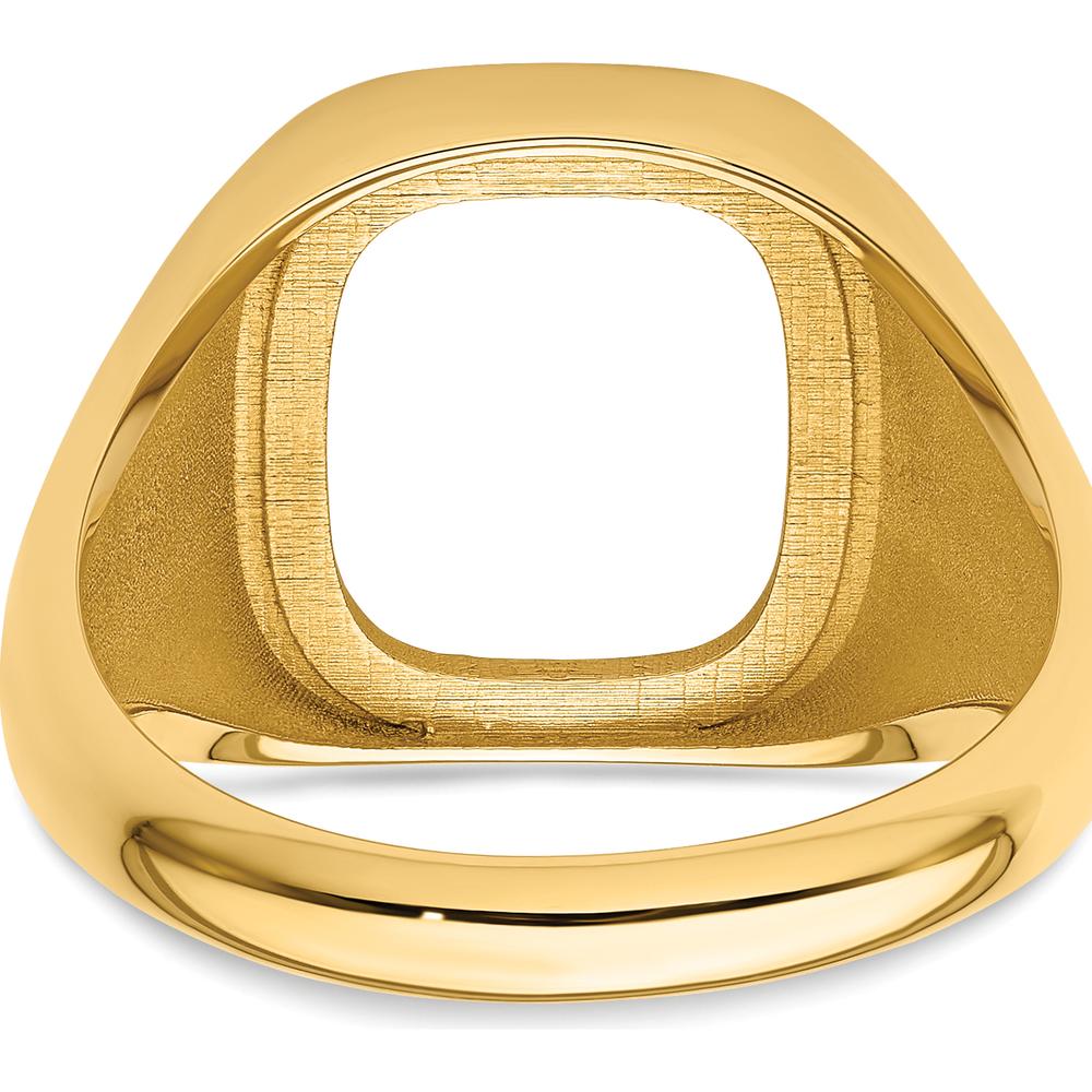 14K Yellow Gold Men's Polished and Textured Masonic Ring Mounting for 14x12mm Gemstone by Monteluci Fine Jewelry