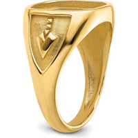 14K Yellow Gold Men's Polished and Textured Masonic Ring Mounting for 14x12mm Gemstone by Monteluci Fine Jewelry