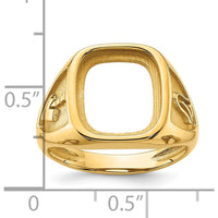 14K Yellow Gold Men's Polished and Textured Masonic Ring Mounting for 14x12mm Gemstone by Monteluci Fine Jewelry