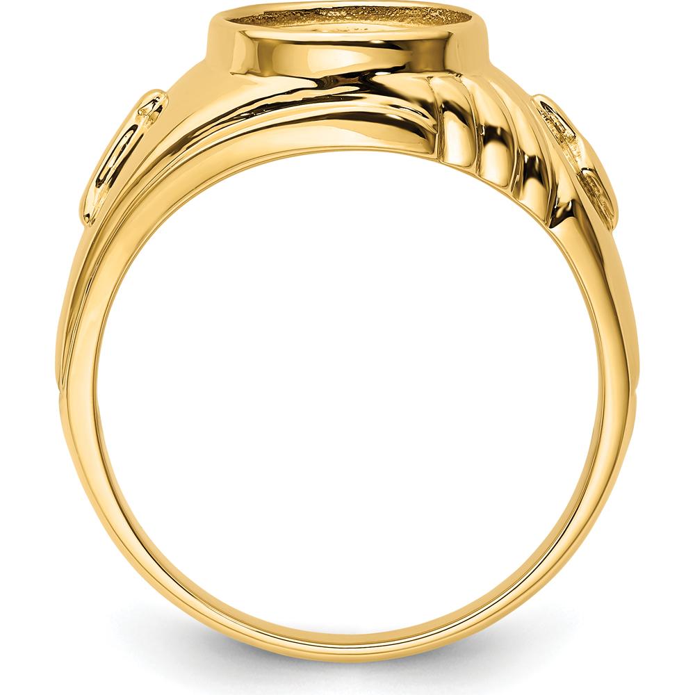 14K Yellow Gold Men's Polished and Textured Masonic Ring Mounting for Oval Stone - 12.00 x 10.00 mm by Monteluci Fine Jewelry