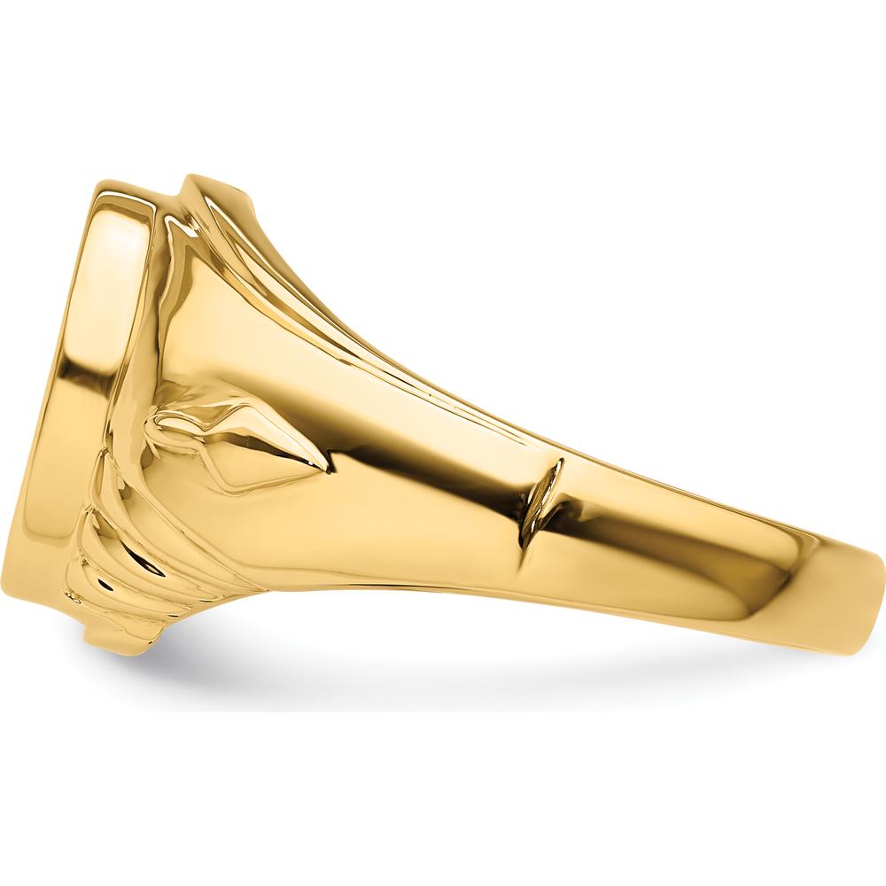 14K Yellow Gold Men's Polished and Textured Masonic Ring Mounting for Oval Stone - 12.00 x 10.00 mm by Monteluci Fine Jewelry