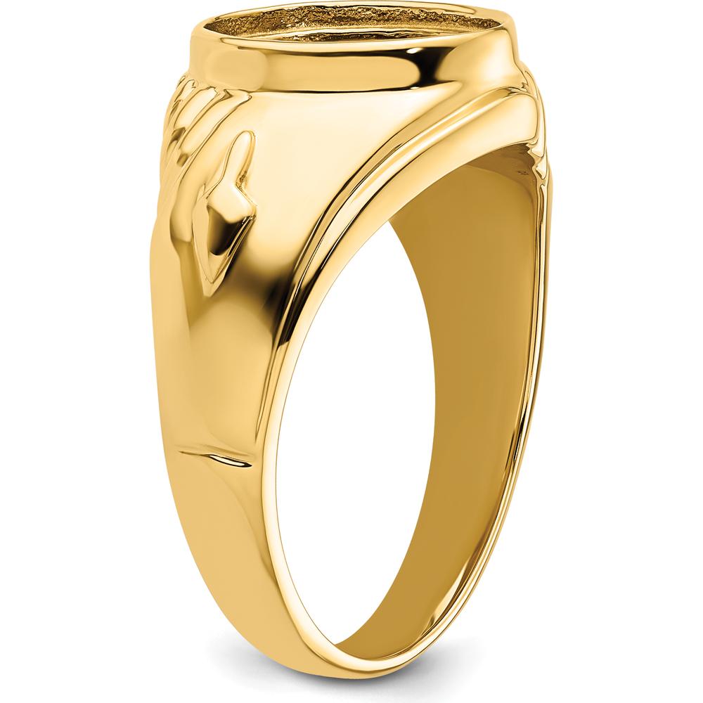 14K Yellow Gold Men's Polished and Textured Masonic Ring Mounting for Oval Stone - 12.00 x 10.00 mm by Monteluci Fine Jewelry