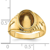 14K Yellow Gold Men's Polished and Textured Masonic Ring Mounting for Oval Stone - 12.00 x 10.00 mm by Monteluci Fine Jewelry