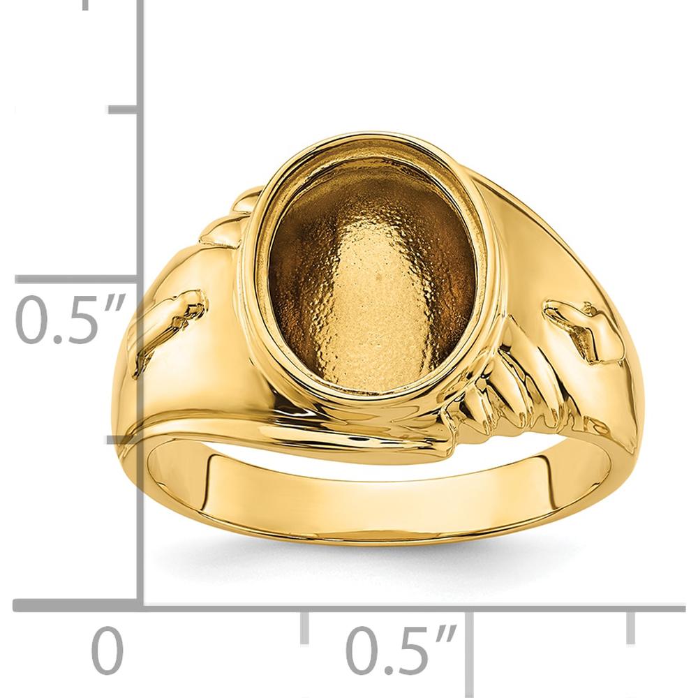 14K Yellow Gold Men's Polished and Textured Masonic Ring Mounting for Oval Stone - 12.00 x 10.00 mm by Monteluci Fine Jewelry