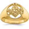 14K Yellow Gold Men's Polished and Textured Masonic Ring Mounting with Round Stone Settings - Customizable Design by IBGoodman