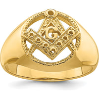 14K Yellow Gold Men's Polished and Textured Masonic Ring Mounting with Round Stone Settings - Customizable Design by IBGoodman