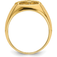 14K Yellow Gold Men's Polished and Textured Masonic Ring Mounting with Round Stone Settings - Customizable Design by IBGoodman