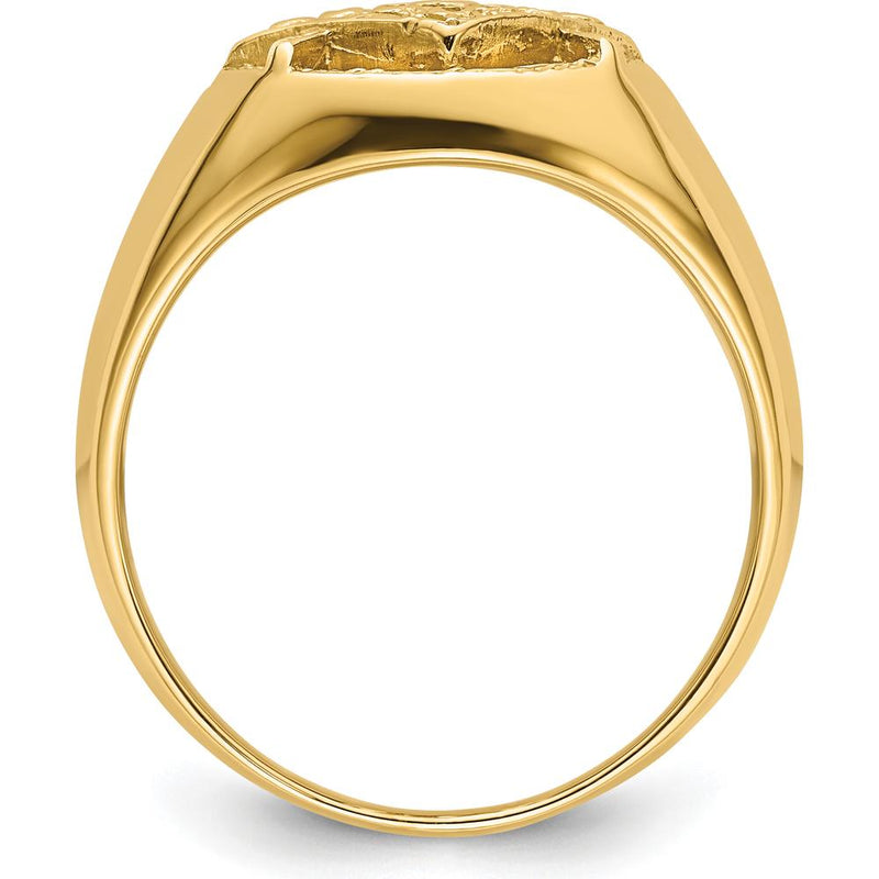 14K Yellow Gold Men's Polished and Textured Masonic Ring Mounting with Round Stone Settings - Customizable Design by IBGoodman