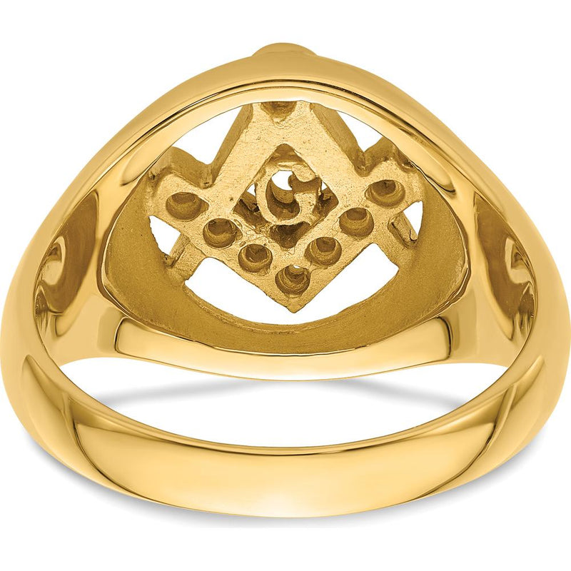 14K Yellow Gold Men's Polished and Textured Masonic Ring Mounting with Round Stone Settings - Customizable Design by IBGoodman