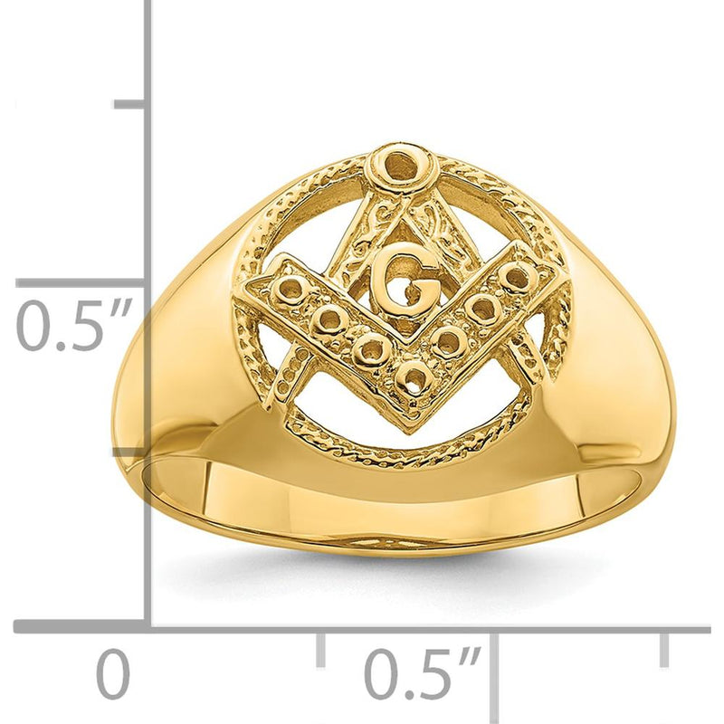 14K Yellow Gold Men's Polished and Textured Masonic Ring Mounting with Round Stone Settings - Customizable Design by IBGoodman