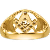 14K Yellow Gold Men's Polished and Textured Masonic Ring with 7 Round Diamonds - 0.05 Carat Total Diamond Weight by IBGoodman