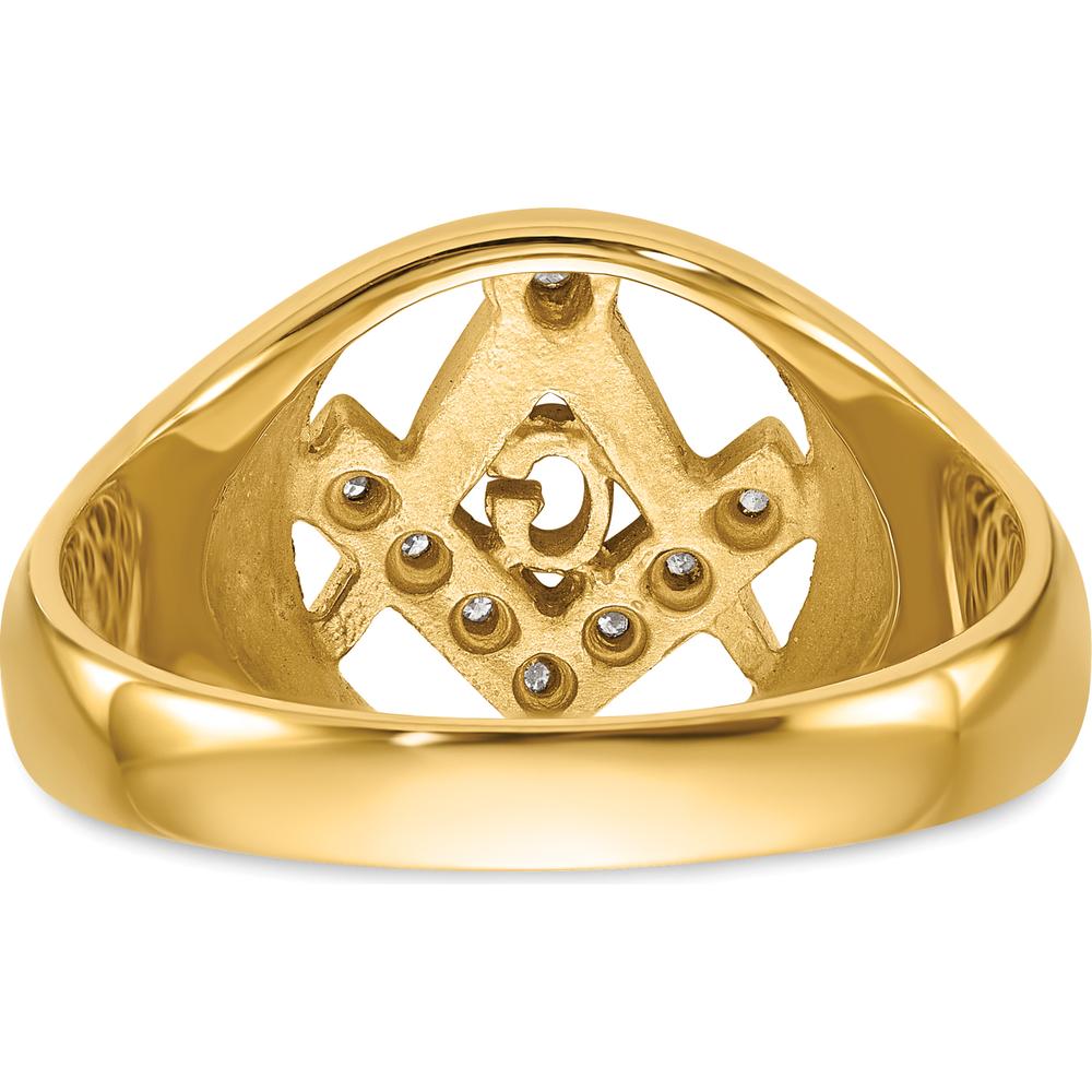 14K Yellow Gold Men's Polished and Textured Masonic Ring with 7 Round Diamonds - 0.05 Carat Total Diamond Weight by IBGoodman