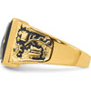14K Yellow Gold Men's Polished and Textured Masonic Ring with Black Enamel and Cushion Cut Onyx - 12x10mm by IBGoodman