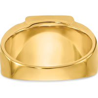 14K Yellow Gold Men's Polished and Textured Masonic Ring with Black Enamel and Cushion Cut Onyx - 12x10mm by IBGoodman