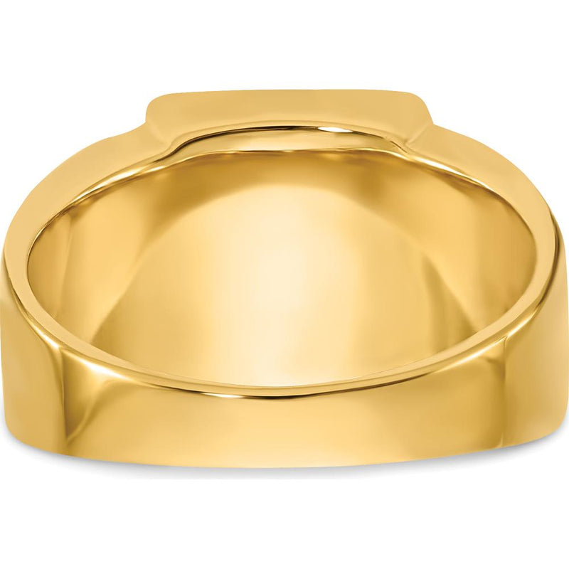 14K Yellow Gold Men's Polished and Textured Masonic Ring with Black Enamel and Cushion Cut Onyx - 12x10mm by IBGoodman