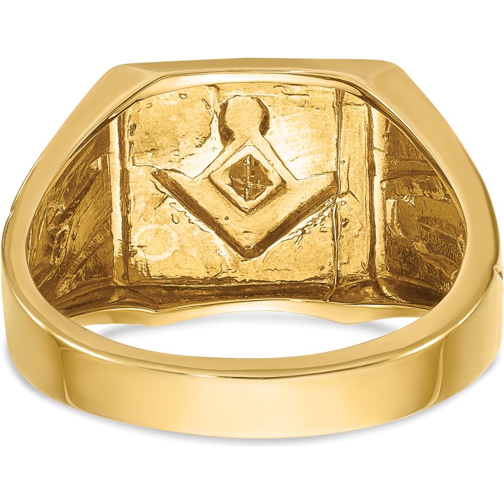 14K Yellow Gold Men's Polished and Textured Masonic Ring with Round Diamond - 0.02 Carats Total Diamond Weight by IBGoodman