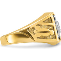 14K Yellow Gold Men's Polished and Textured Masonic Ring with Round Diamond - 0.02 Carats Total Diamond Weight by IBGoodman