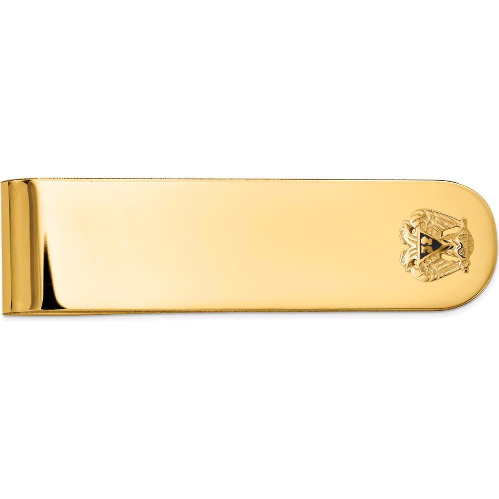 14K Yellow Gold Men's Polished and Textured Scottish Rite Masonic Money Clip with Black Enamel by IBGoodman