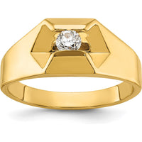 14K Yellow Gold Men's Polished Band Ring with 0.25 Carat Round Diamond by IBGoodman