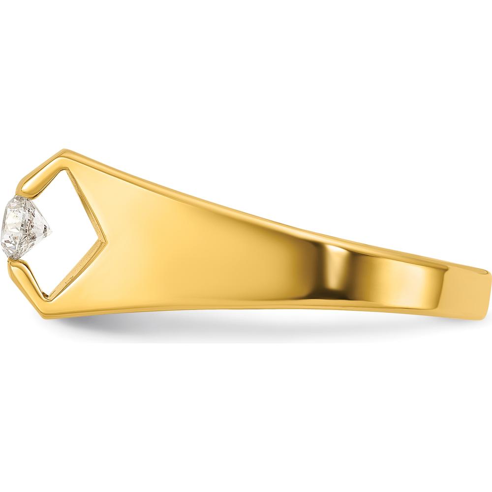 14K Yellow Gold Men's Polished Band Ring with 0.25 Carat Round Diamond by IBGoodman