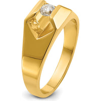 14K Yellow Gold Men's Polished Band Ring with 0.25 Carat Round Diamond by IBGoodman