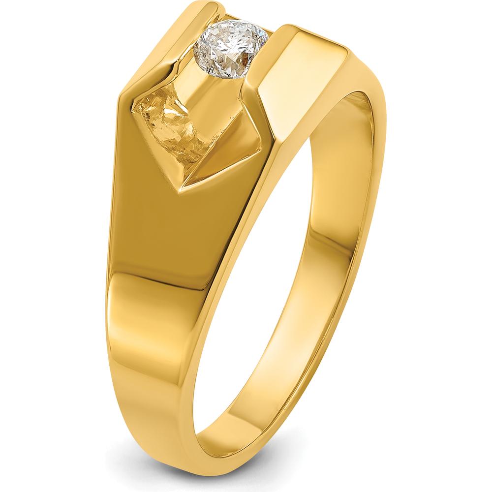 14K Yellow Gold Men's Polished Band Ring with 0.25 Carat Round Diamond by IBGoodman