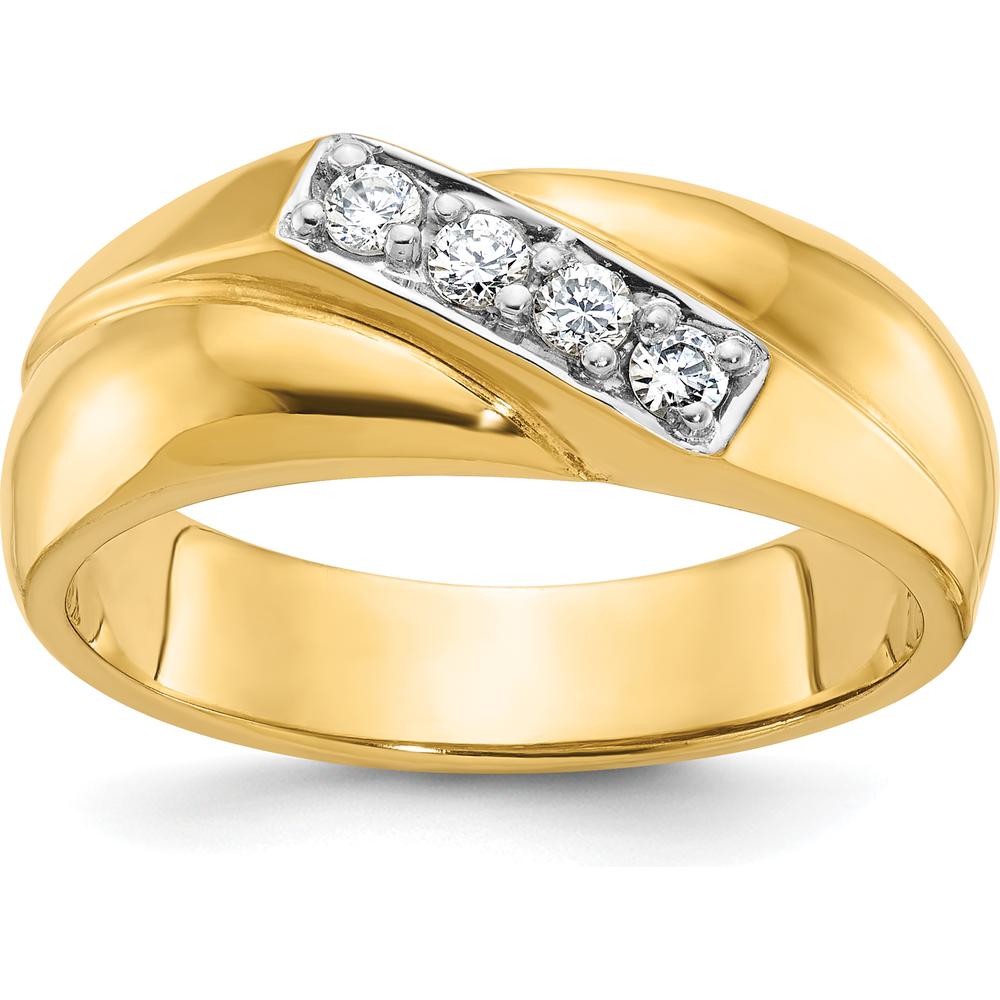 14K Yellow Gold Men's Polished Curved Bypass Ring with 4 Round Diamonds - 0.05 Carats Total Diamond Weight by IBGoodman
