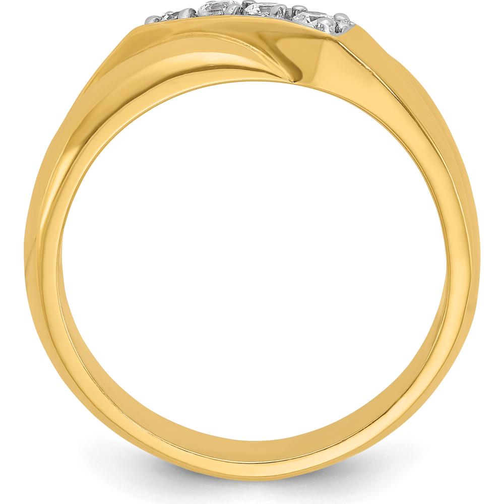 14K Yellow Gold Men's Polished Curved Bypass Ring with 4 Round Diamonds - 0.05 Carats Total Diamond Weight by IBGoodman