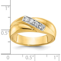 14K Yellow Gold Men's Polished Curved Bypass Ring with 4 Round Diamonds - 0.05 Carats Total Diamond Weight by IBGoodman