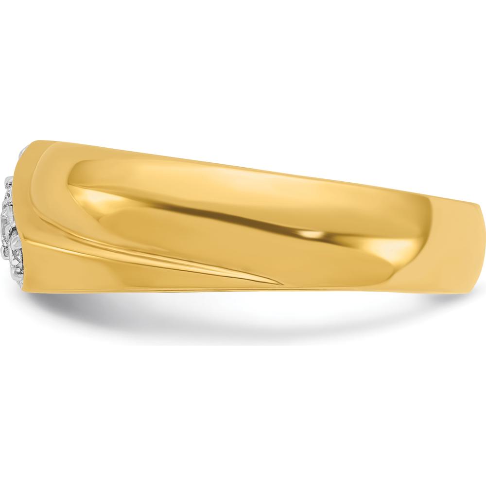 14K Yellow Gold Men's Polished Curved Bypass Ring with 4 Round Diamonds - 0.05 Carats Total Diamond Weight by IBGoodman