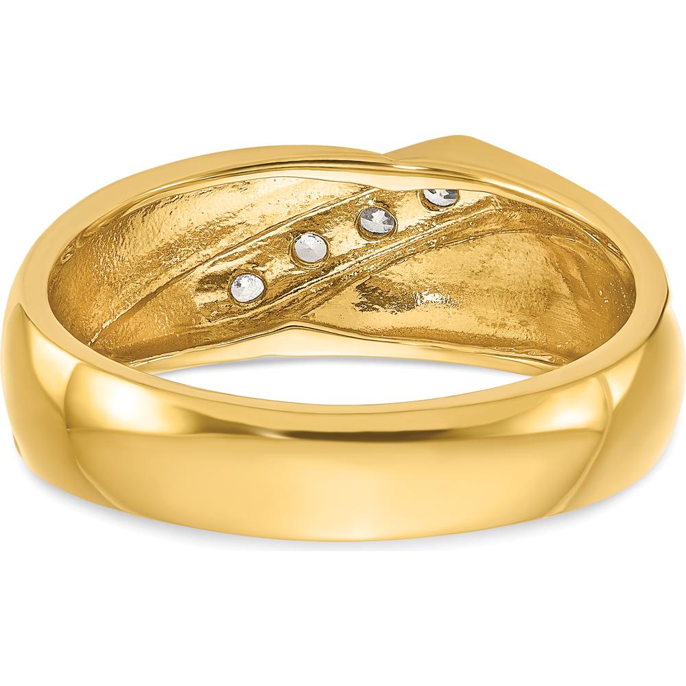 14K Yellow Gold Men's Polished Curved Bypass Ring with 4 Round Diamonds - 0.05 Carats Total Diamond Weight by IBGoodman