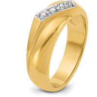 14K Yellow Gold Men's Polished Curved Bypass Ring with 4 Round Diamonds - 0.05 Carats Total Diamond Weight by IBGoodman