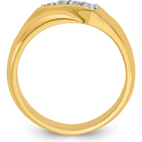 14K Yellow Gold Men's Polished Curved Bypass Ring with 4 Round Diamonds - 0.32 Carats Total Diamond Weight by IBGoodman