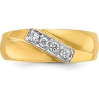 14K Yellow Gold Men's Polished Curved Bypass Ring with 4 Round Diamonds - 0.32 Carats Total Diamond Weight by IBGoodman