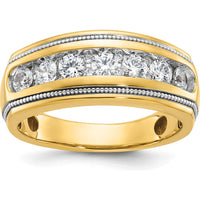 14K Yellow Gold Men's Polished Diamond Ring with Milgrain Accents - 1 Carat Total Diamond Weight by IBGoodman