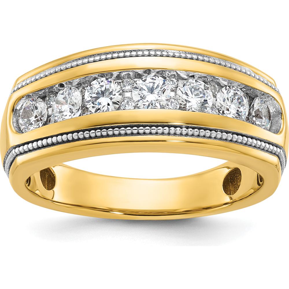 14K Yellow Gold Men's Polished Diamond Ring with Milgrain Accents - 1 Carat Total Diamond Weight by IBGoodman