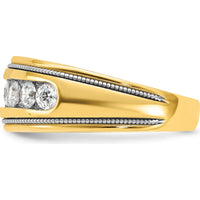 14K Yellow Gold Men's Polished Diamond Ring with Milgrain Accents - 1 Carat Total Diamond Weight by IBGoodman