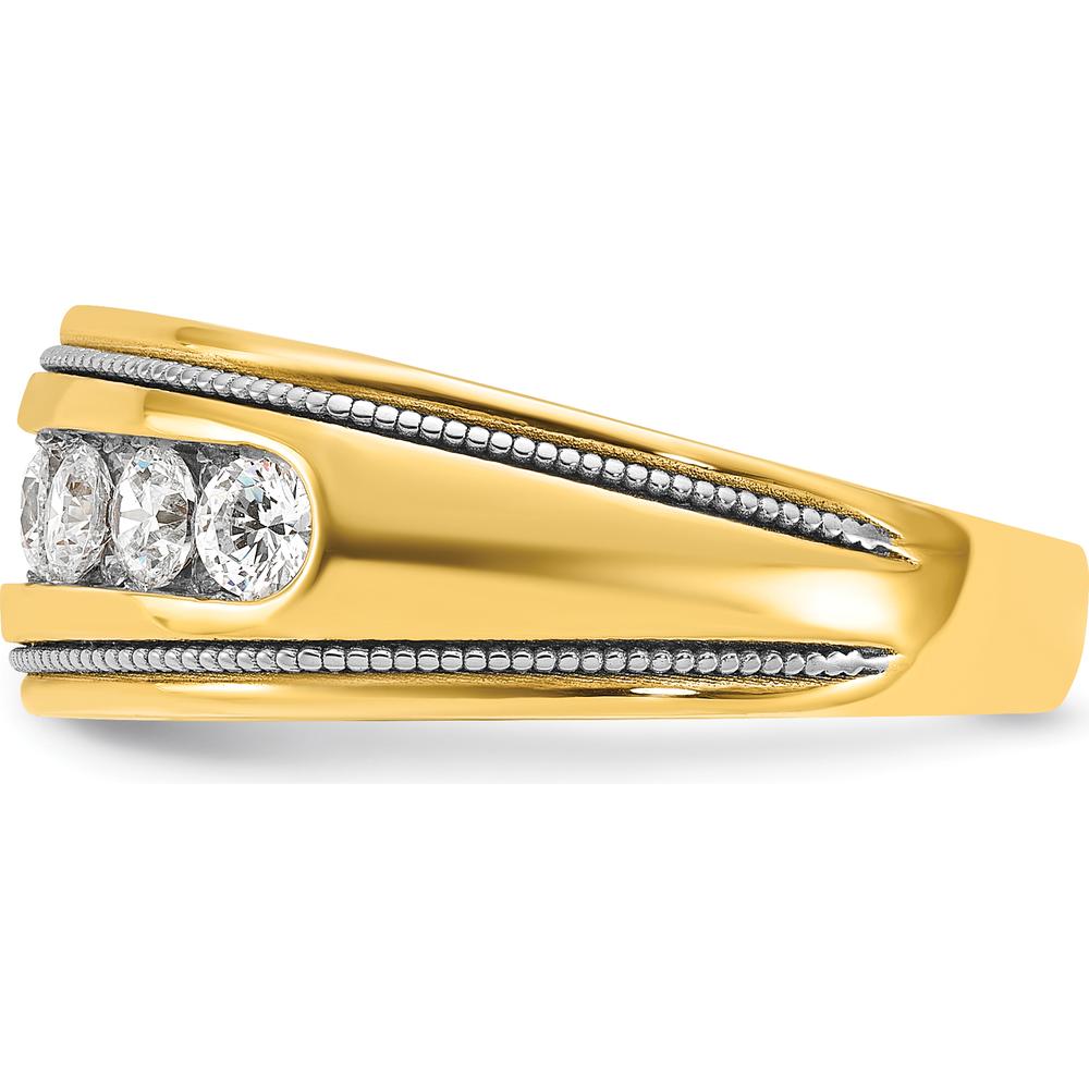 14K Yellow Gold Men's Polished Diamond Ring with Milgrain Accents - 1 Carat Total Diamond Weight by IBGoodman