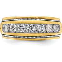 14K Yellow Gold Men's Polished Diamond Ring with Milgrain Accents - 1 Carat Total Diamond Weight by IBGoodman