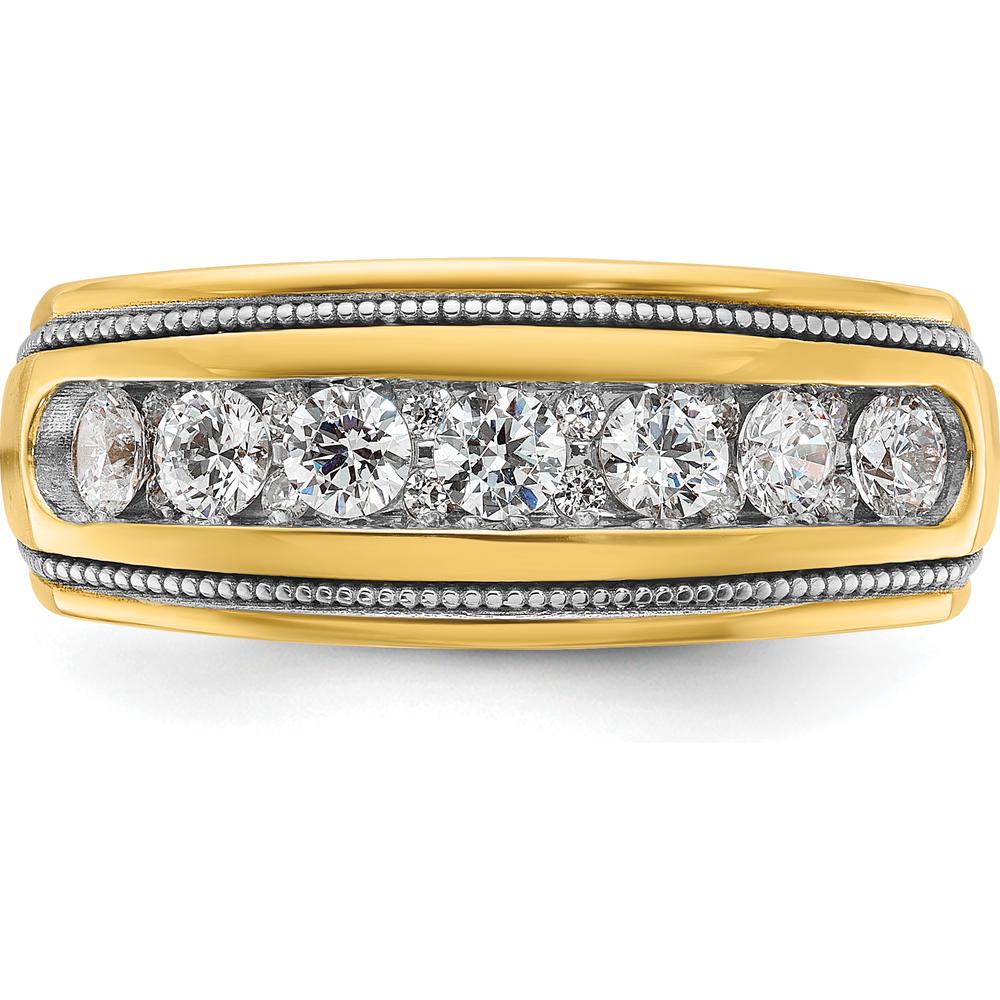 14K Yellow Gold Men's Polished Diamond Ring with Milgrain Accents - 1 Carat Total Diamond Weight by IBGoodman