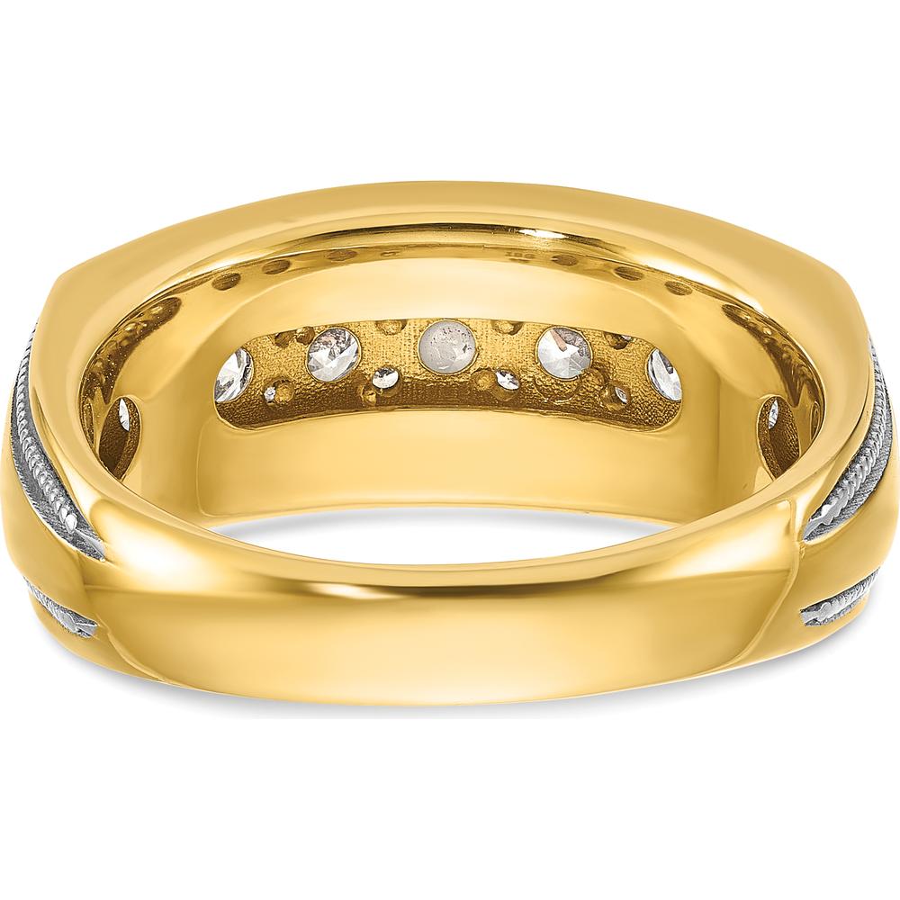 14K Yellow Gold Men's Polished Diamond Ring with Milgrain Accents - 1 Carat Total Diamond Weight by IBGoodman