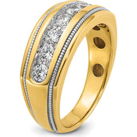14K Yellow Gold Men's Polished Diamond Ring with Milgrain Accents - 1 Carat Total Diamond Weight by IBGoodman