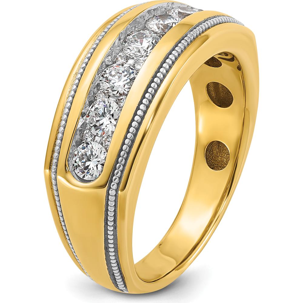 14K Yellow Gold Men's Polished Diamond Ring with Milgrain Accents - 1 Carat Total Diamond Weight by IBGoodman