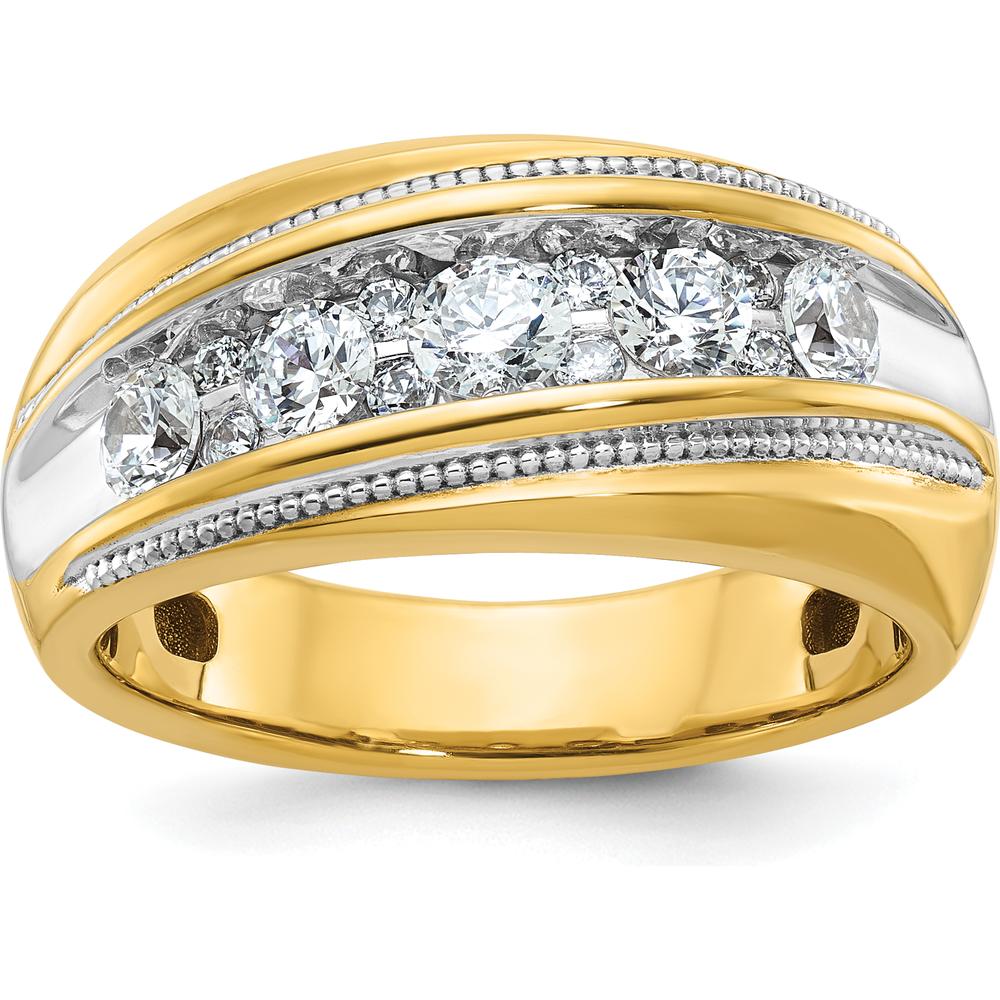 14K Yellow Gold Men's Polished Diamond Ring with Milgrain Detail - 1 Carat AA Quality Diamond Total Weight by IBGoodman
